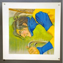 Aff. 52x52cm - Portrait Cycliste Maillot Jaune Etat B