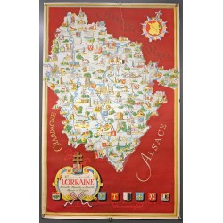 Aff. 63x100cm - Carte Touristique Lorraine France 1948