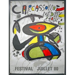 Aff. 60x83cm - Joan Miro Carcassonne Méditerranée Festival Juillet 80