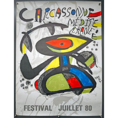 Aff. 60x83cm - Joan Miro Carcassonne Méditerranée Festival Juillet 80