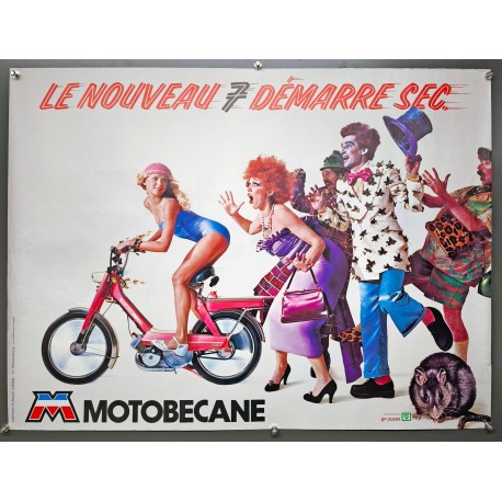 Aff. 80x60cm - Motobécane Le Nouveau 7 Démarre Sec Photomontage