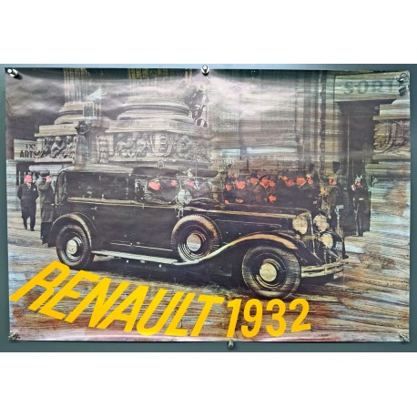Aff. 63x45cm - Renault 1932 Voiture Noire Photomontage