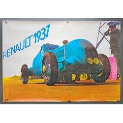 Aff. 63x45cm - Renault 1937 Voiture Bleue Photomontage