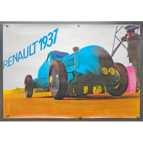 Aff. 63x45cm - Renault 1937 Voiture Bleue Photomontage