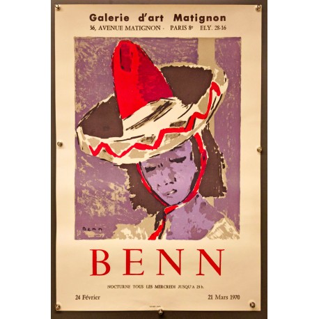 Aff. 47x70cm - Benn Galerie d'art Matignon Nocturne tous les vendredi 1970