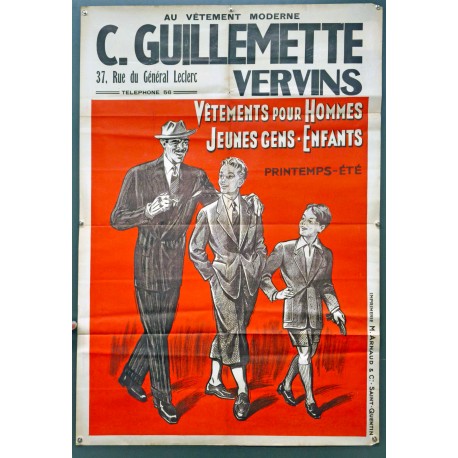 Aff. 80x118cm - C Guillemette Vervins Vetements pour Hommes Printemps été
