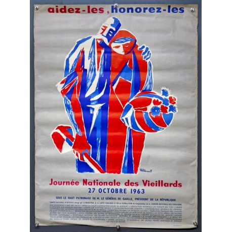 Aff. 58x77cm - Aidez Honorez Les Journée nationale des Vieillards 1963