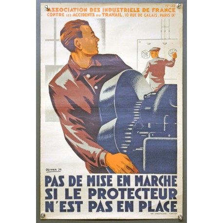 Aff. 39x59cm - Pas de mise en marche si le protecteur n'est pas en place