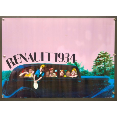 Aff. 64x45cm - Renault 1934 Enfants Tête par la Fenêtre