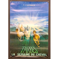 Aff. 43x63cm - Tarbes La Semaine du Cheval Jeune Chambre Economique 1982