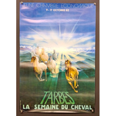Aff. 43x63cm - Tarbes La Semaine du Cheval Jeune Chambre Economique 1982