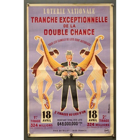 Aff. 40x60cm - Loterie Nationale Tranche exceptionnelle de la Double Chance Géo Bouvier
