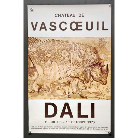Aff. 40x62cm - Dali Rhinocéros Chateau de Vascoeuil 1973