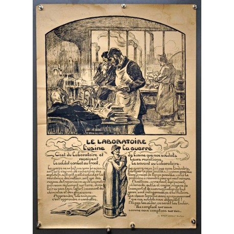 Aff. 47x65cm - Le Laboratoire L'Usine La Guerre 1918