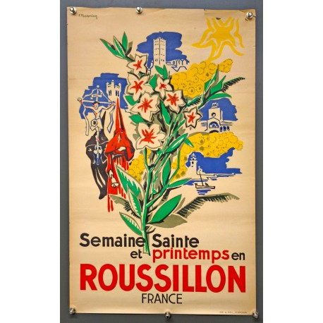 Aff. 37x60cm - Semaine Sainte et Printemps en Rousillon France