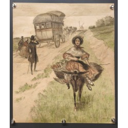 Aff. 32x36cm - Reproduction Georges Redon 1909 Paysanne Menu du Café de Paris Armenonville