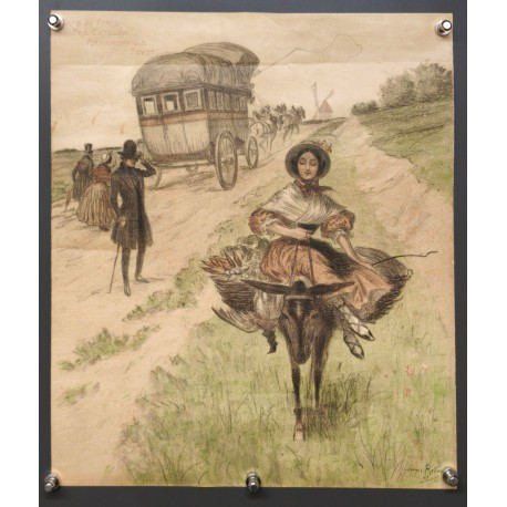 Aff. 32x36cm - Reproduction Georges Redon 1909 Paysanne Menu du Café de Paris Armenonville