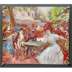 Aff. 37x32cm - Reproduction Georges Redon 1909 A table Menu du Café de Paris Armenonville
