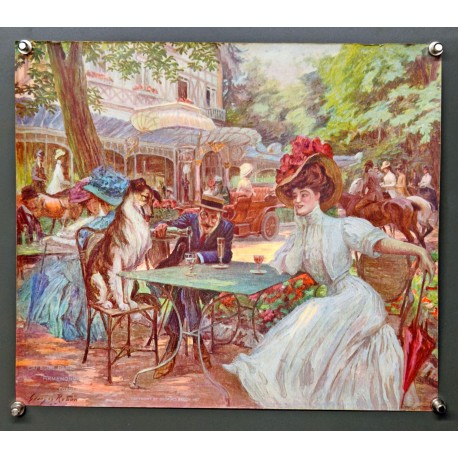 Aff. 37x32cm - Reproduction Georges Redon 1909 A table Menu du Café de Paris Armenonville