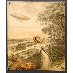 Aff. 32x36cm - Reproduction Georges Redon 1909 Dirigeable Menu du Café de Paris Armenonville
