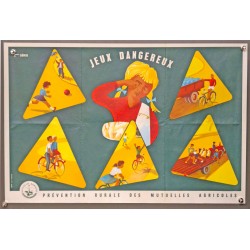 Aff. 59x40cm - Jeux Dangereux Prévention Rurale des Mutuelles Agricoles
