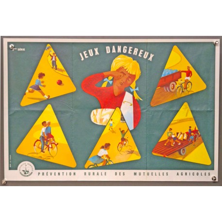 Aff. 59x40cm - Jeux Dangereux Prévention Rurale des Mutuelles Agricoles