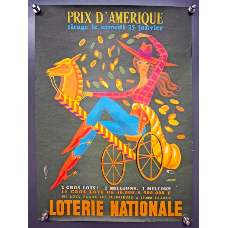 Aff. 30x39cm - Loterie Nationale Prix d'Amérique 25 Janvier 1963 Cowgirl