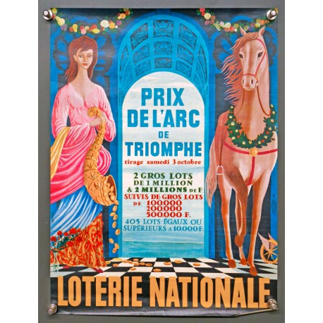 Aff. 29x39cm - Loterie Nationale Prix de l'Arc de Triomphe Samedi 3 octobre 1964