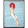 Aff. 40x52cm - Pin Up Chapeau Rouge Robe Blanche Transparente