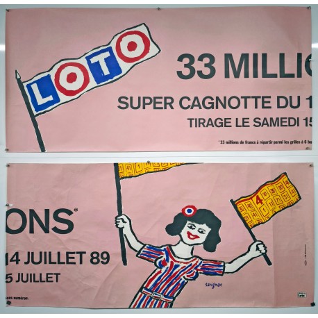 Aff. 274x68cm - Loto 33 Millions Super Cagnotte du 1 Juillet 1989 2 affiches en largeur
