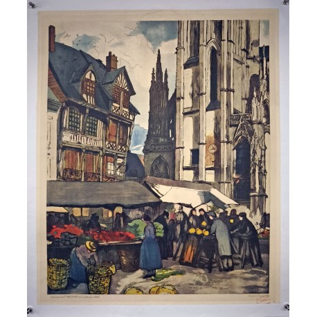 Aff. 67x81cm - Caudebec en Caux Marché en Normandie