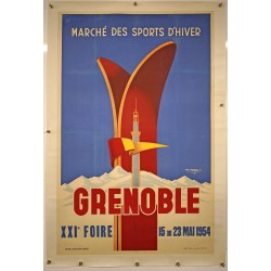 Aff. 73x107cm - Grenoble Marché des Sports d'Hiver 1954 XXIe foire