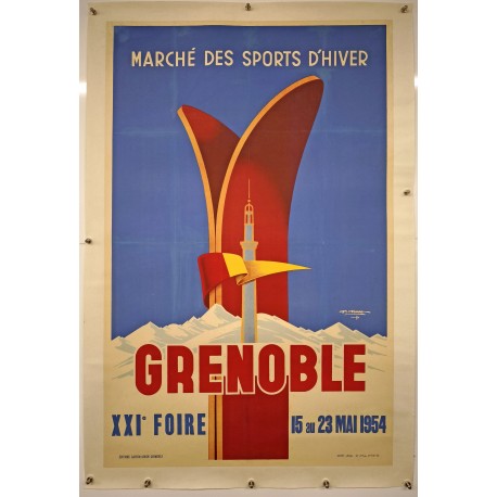 Aff. 73x107cm - Grenoble Marché des Sports d'Hiver 1954 XXIe foire