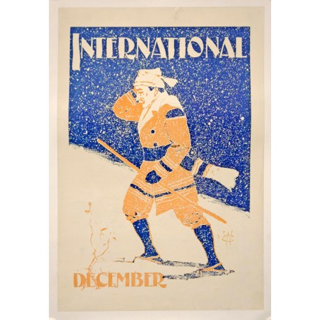 Aff. 37x55cm - International December Skieur sous la Neige
