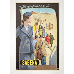 Aff. 30x42cm - SABENA Tutti Viaggiano Con la SABENA Linee Aeree Belghe