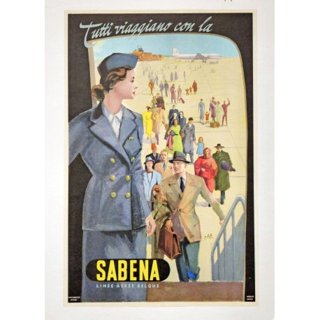 Aff. 30x42cm - SABENA Tutti Viaggiano Con la SABENA Linee Aeree Belghe