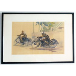 Aff. 48x30cm - Deux motards en course