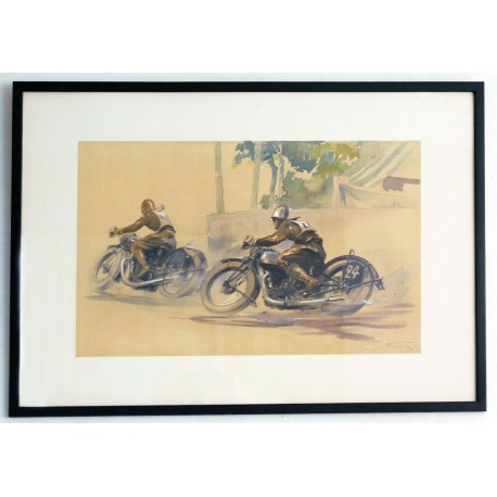 Aff. 48x30cm - Deux motards en course