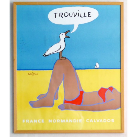 Aff. 48x58cm - Trouville France Normandie Calvados (Mouette et Baigneuse)