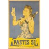 Aff. 40x59cm - Pastis 51 Léger et Rafraichissant Femme qui présente le verre