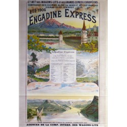 Aff. 75x106cm - Engadine Express Calais Engadine Train de Luxe été 1906