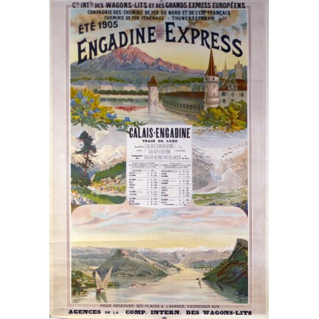 Aff. 75x106cm - Engadine Express Calais Engadine Train de Luxe été 1905