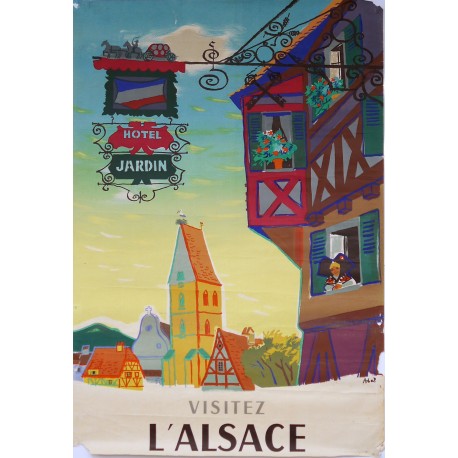 Aff. 62x91cm - Visitez l'Alsace SNCF Hotel Jardin