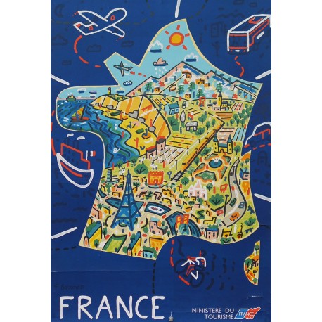 Aff. 60x88cm - France Ministère du Tourisme Carte de France