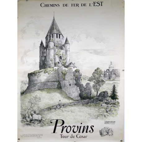 Aff. 75x104cm - Provins Tour de César Chemins de fer de l'Est