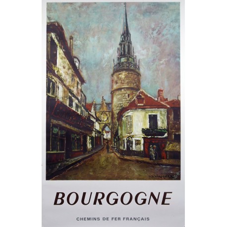 Aff. 62x99cm - SNCF Bourgogne fond blanc 1964