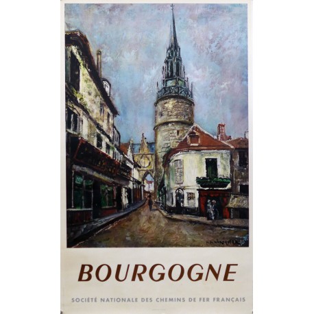 Aff. 62x99cm - SNCF Bourgogne fond sepia 1949