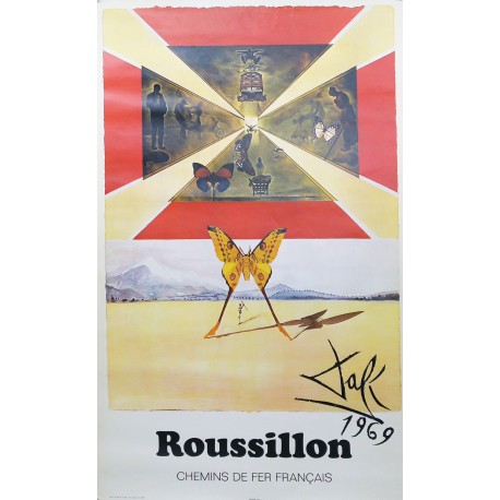 Aff. 62x99cm - SNCF Roussillon Dali Papillon