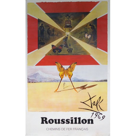 Aff. 62x99cm - SNCF Roussillon Dali Papillon