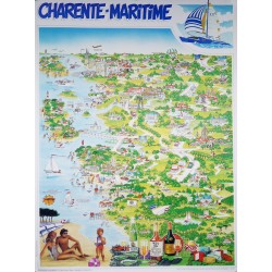 Aff. 60x80cm - Carte Touristique Charente Maritime (Voilier)